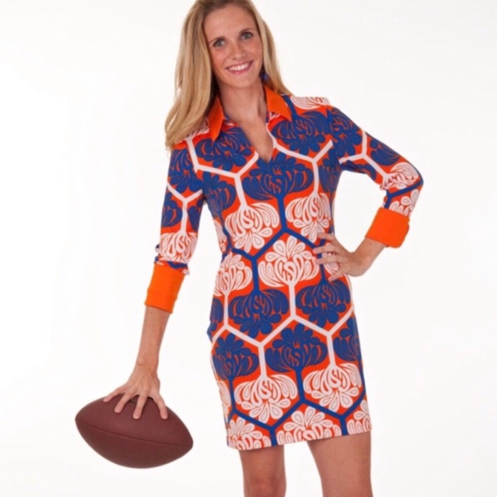 [Tracy Negoshian] Orange and Blue Collared Dress